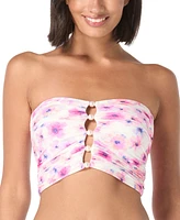 Carmen Marc Valvo Women's Printed Shirred Bandeau Crop Bikini Top