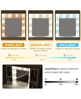 Dyhome Vanity Desk with Mirror and Lights and Charging Station with 7 Drawers & 3 Cabinets