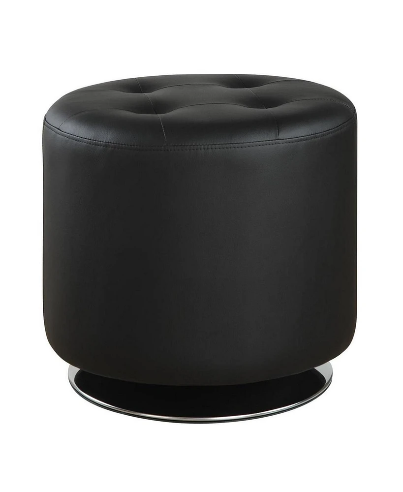 Tufted Round Swivel Ottoman Leather for Living Room