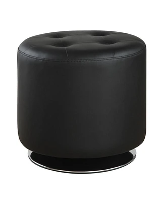Tufted Round Swivel Ottoman Leather for Living Room