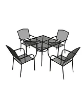 Black 5-Piece Metal Outdoor Patio Dining Set with Square Table with 1.9 in. Umbrella Hole and Dining Chair