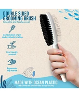 Ocean Plastic by Pt Blue Double-Sided Round Grooming Brush for Pets, Eco-Friendly Dogs and Cats