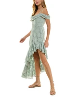 City Studios Juniors' Textured Draped High-Low Dress