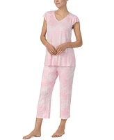 Ellen Tracy Women's Printed Short-Sleeve Cropped Pajama Set