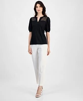 Anne Klein Women's Lace-Inset Puff-Sleeve Blouse