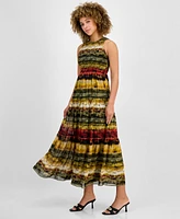 Anne Klein Women's Printed Smocked Sleeveless Maxi Dress