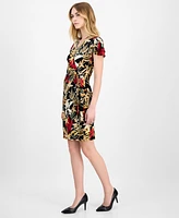Anne Klein Women's Floral-Print Flutter-Sleeve Classic Wrap Dress