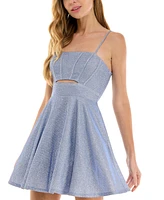 City Studios Juniors' Glitter Sleeveless Fit & Flare Mini Dress