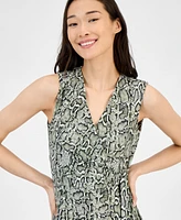 Anne Klein Women's Printed Faux-Wrap Sleeveless Wide-Leg Jumpsuit