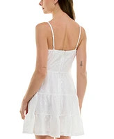 Trixxi Juniors' Tie-Neck Floral Embroidered Fit & Flare Dress