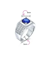 Bling Jewelry 3 Row Pave Cubic Zirconia Wide Side Band 3CTW Cz Solitaire Statement Ring Silver Plated