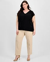 Anne Klein Plus Lace-Trim V-Neck Cap-Sleeve Top