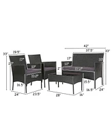 8PCS Patio Rattan Furniture Set Cushioned Sofa Coffee Table Backyard