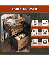 Wlive Nightstand Set of 2 with Charging Station, End Table with 2 Fabric Drawers for Storage, Small Bedroom Dresser, Side Table for Living Room, 2 Usb
