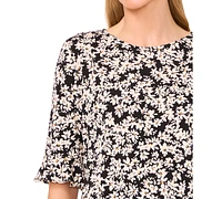 CeCe Women's Printed Flutter Sleeve Blouse