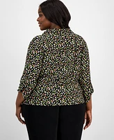 Ak Anne Klein Plus Printed Roll-Tab Shirt