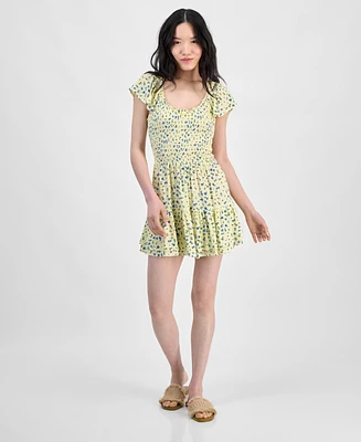 Self Esteem Juniors' Flutter-Sleeve Smocked Ruffle-Hem Romper