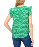 CeCe Women's Floral Button-Front Ruffle-Sleeve Blouse