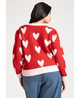 Eloquii Plus Size Heart Intarsia Cropped Sweater