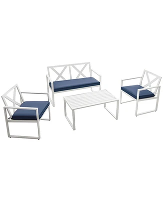 Gymax 4 Piece Outdoor Conversation Set Patio Furniture Set Metal Frame w/ Cushions
