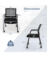 2 Pieces Office Guest Chairs on Wheels with Metal Frame and Armrests