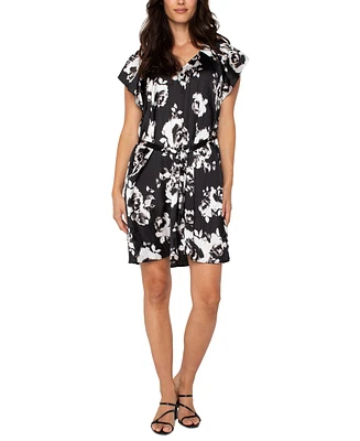 Liverpool Los Angeles Women's Floral-Print Flutter-Sleeve Dress