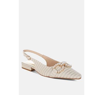 Crina Pearl-Detailed Horsebit Woven Flats
