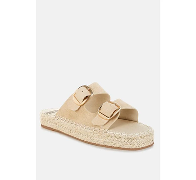 Kuopa Genuine Soft Leather Espadrille Flatform Sandals
