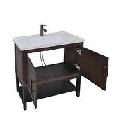 Casainc 36" Bathroom Vanity with White Ceramic Sink & Faucet,Freestanding Bathroom Cabinet with 2 Storage Doors and Open iron Shelf