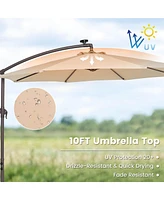Patio 10FT Hanging Offset Umbrella 32 Led Lights Sand Bag Outdoor Cross Base