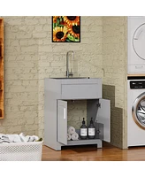 Casainc 24" Bathroom Sink Vanity Laundry Utility Gray Cabinet w/ Stainless Steel Sink Combo