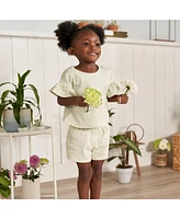 Gerber Toddler Girls 2-Piece Shirt and Shorts Set, Green Leaves, 5T