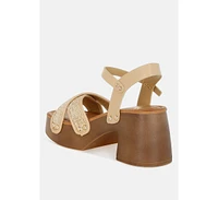Qasa Studded Raffia Clog Sandals