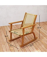 Outsunny 2-Piece Outdoor Rocking Chair, Acacia Wood Outdoor Rockers,