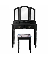 Simple Vanity Set with Tri-Folding Mirror Drawers and Storage Shelf