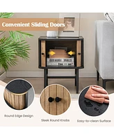Mid-century Modern Nightstand with Sliding Doors and Storage Cabinet