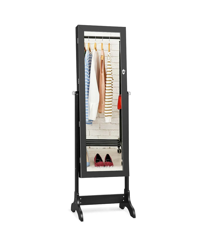 Lockable Mirrored Jewelry Cabinet Armoire Storage Organizer Box