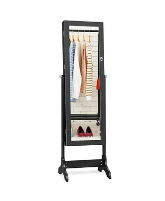 Lockable Mirrored Jewelry Cabinet Armoire Storage Organizer Box