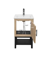 Casainc 20" Small Bathroom Vanity with Sink & Faucet,Freestanding Bathroom Cabinet with White Ceramic Basin