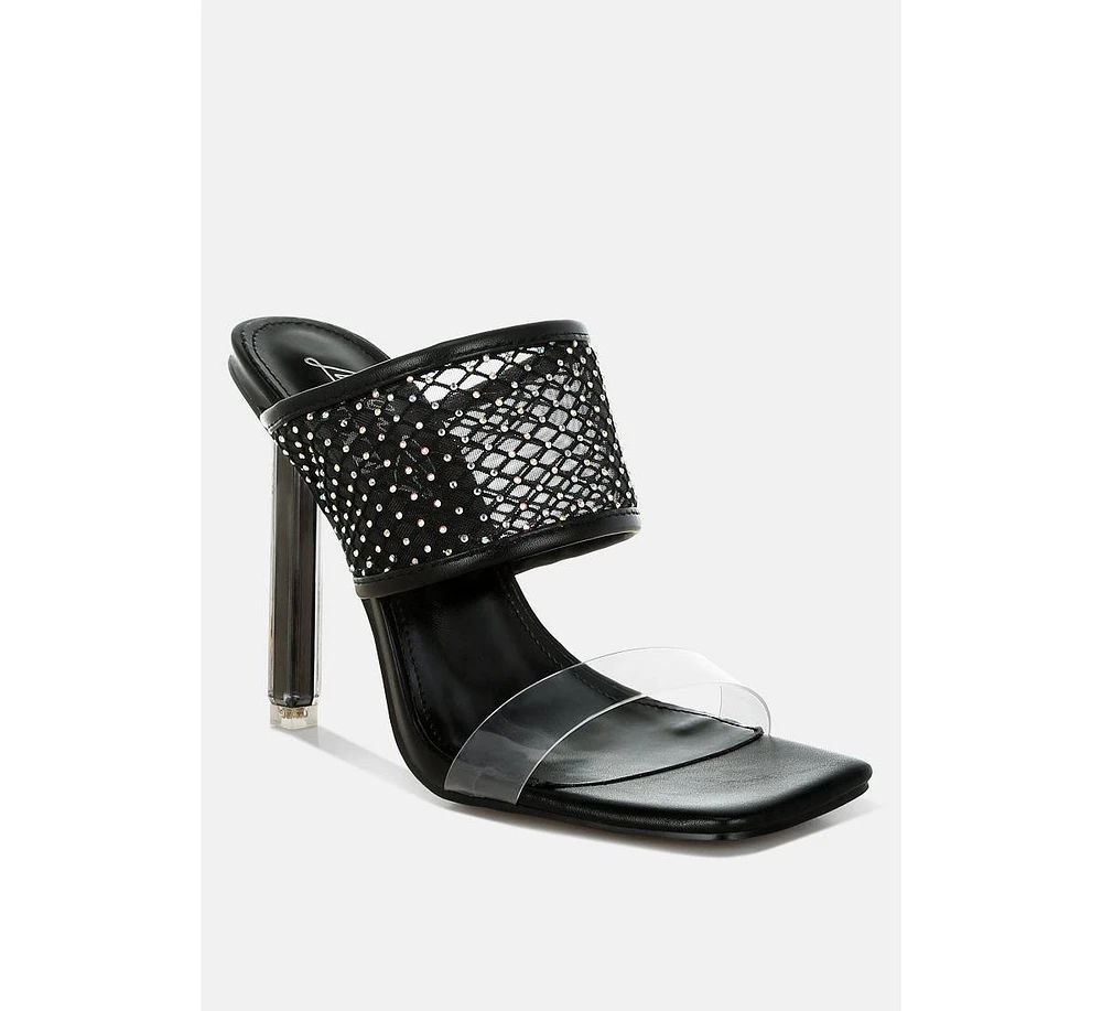 Salween Clear Embellished Square Toe Heels