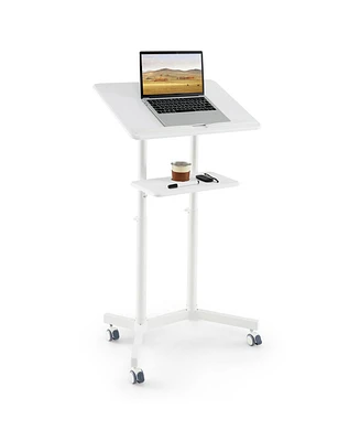 Mobile Lectern Podium Height-adjustable Rolling Laptop Cart with Tilting Top Storage Tray