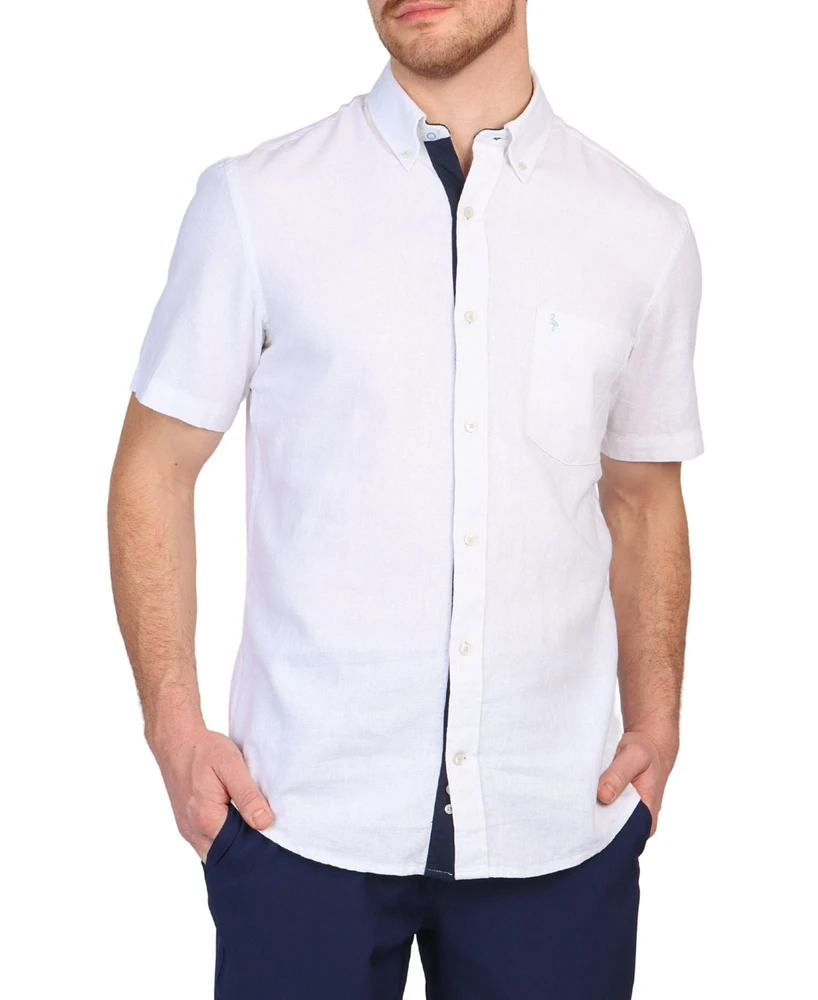 Tailorbyrd Men's Solid Linen Blend Short Sleeve Shirt