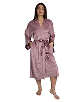 Tahari Women's Velour Kimono Robe with Flowy Bell Sleeves Satin Trim and Tie Front