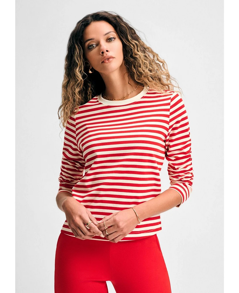 Isaac Mizrahi Women's Long Sleeve Stripe Tee
