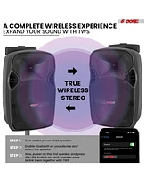 5 Core 10 Inch Tws Pair Bluetooth Party Speakers 400 Watt Portable Karaoke Pa System Rechargeable Loud Speaker + Tripod Stand 2X Wireless Mics Led Lig
