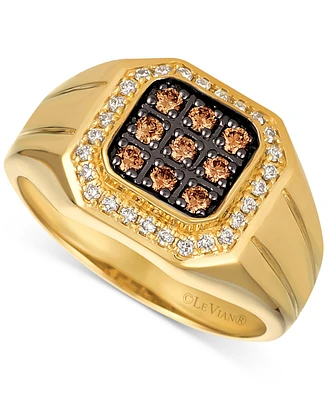 Le Vian Men's Chocolatier Chocolate Diamond (1/3 ct. t.w.) & Vanilla Diamond (1/5 ct. t.w.) Halo Ring in 14k Yellow Gold