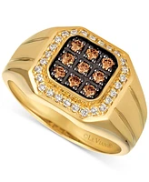 Le Vian Men's Chocolatier Chocolate Diamond (1/3 ct. t.w.) & Vanilla Diamond (1/5 ct. t.w.) Halo Ring in 14k Yellow Gold