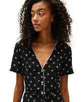 Tommy Jeans Women's Floral-Print Picot-Trim Shirtdress