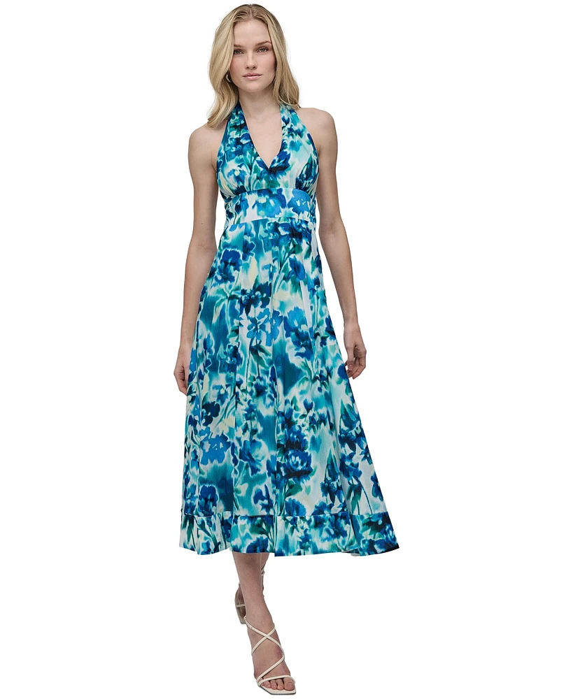 Dkny Women's Cotton Halter V-Neck Tie-Back Midi Dress