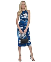 Dkny Women's Floral-Print Twisted-Waist Midi Dress